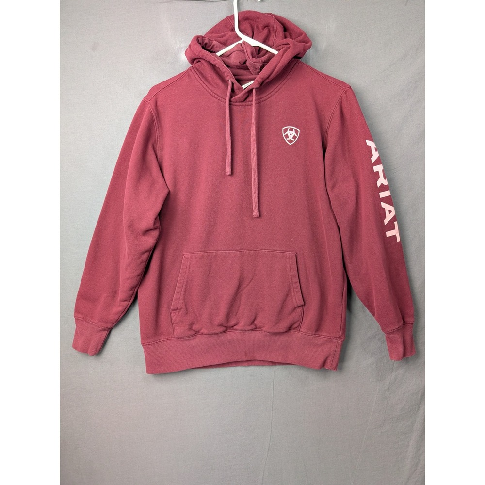 Ariat Womens Logo Sleeve Pullover Hoodie Burgundy Maroon Size M 7547